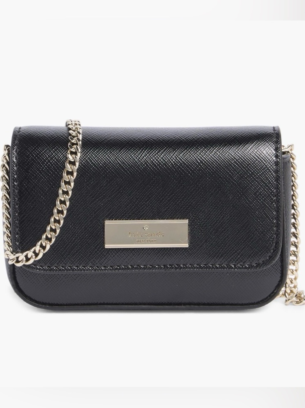 kate spade Black Saffiano Leather Kenzie Card Case Crossbody Bag
